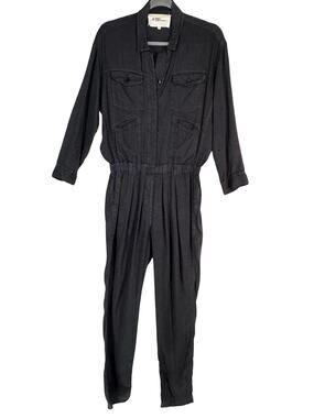 Etoile Isabel Marant Black Linen Jumpsuit Size 1 Collared Long Sleeve Utility
